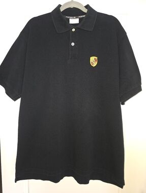 Porsche Design Black Polo with Embroidered Porsche Shield Sz Xl